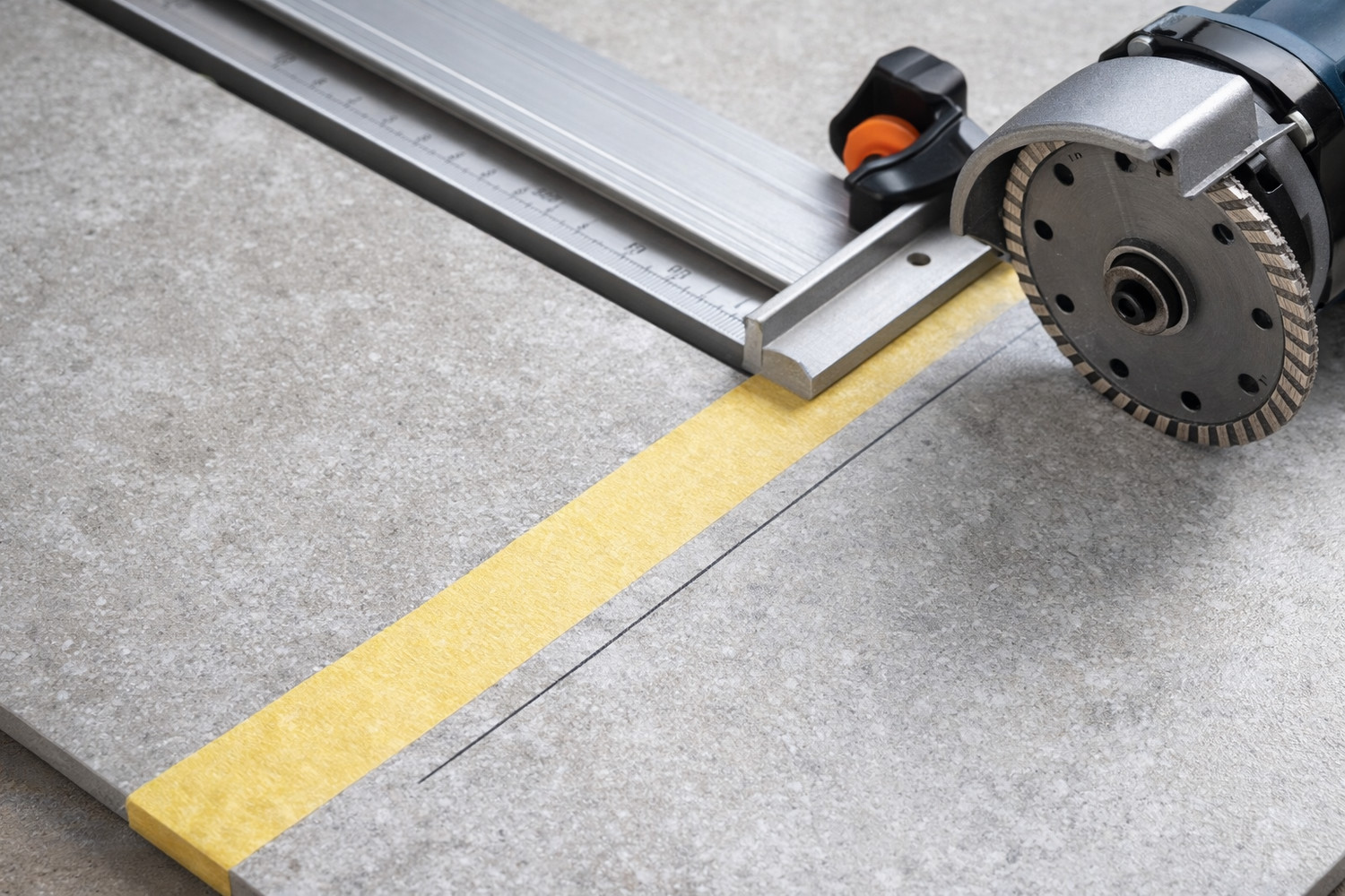 Разметка на керамограните с малярной лентой и направляющей